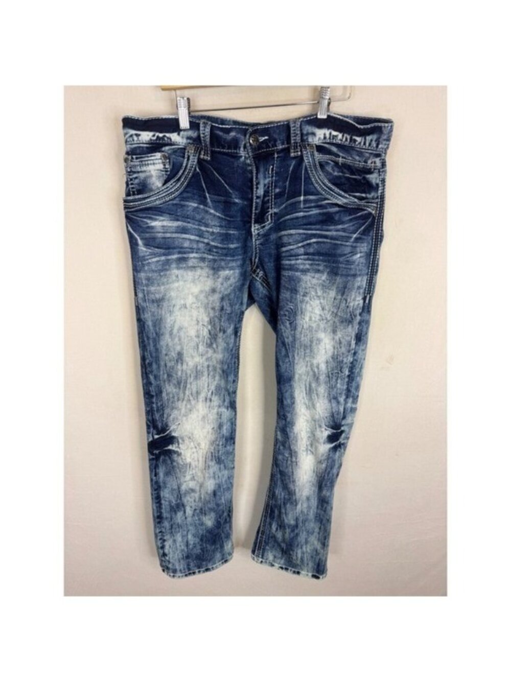 Affliction Ace Premium Mens Distressed Acid Wash Straight Leg Jeans 36x32